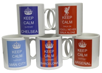 keep calm support Chelsea, Arsenal, Liverpool etc coffee mugs